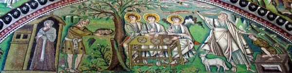 Detalhe de mosaico bizantino com com cenas da vida de Abraão. Século VI D. C. Basílica de São Vital, Ravena, Itália.